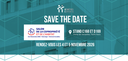 Save The Date Salonde la copropriété et de l'habitat 2026, stand C168 et D169, rendez-vous les 4 et 5 novembre 2026
